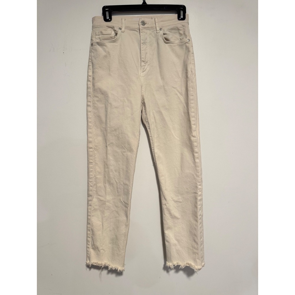 LOFT The Straight High Rise‎ Raw Hem Jeans Cream Off White 26/2